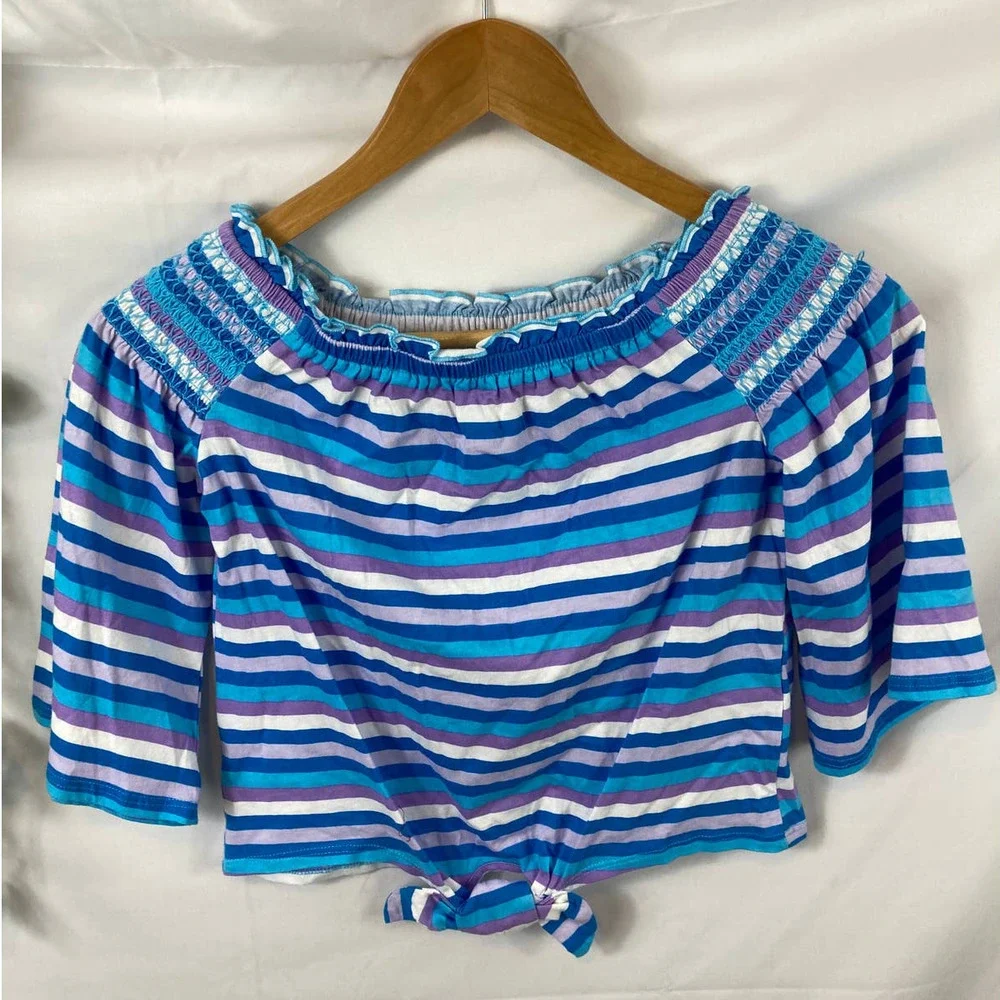 NWOT Cloud Chaser off shoulder tie bottom striped top